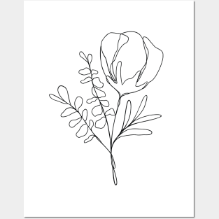 Wildflower Botanical Line Art | Elegant Floral Leaf Design Posters and Art